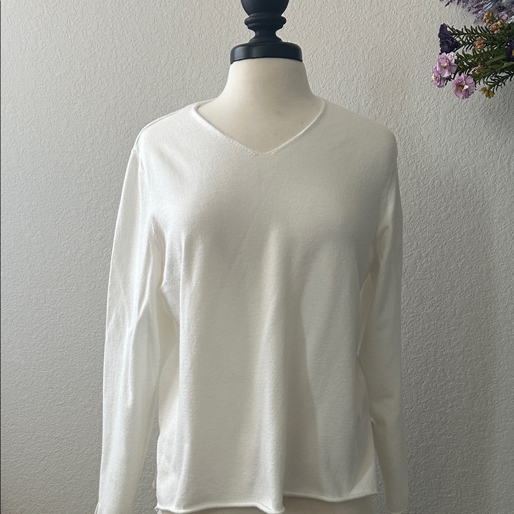 Charlie B Lightweight White V-Neck Sweater